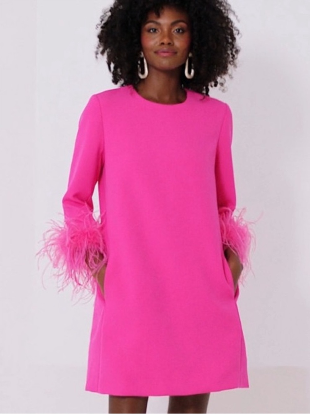 Tuckernuck Mod Ellie Hot Pink Feather Cuff Shift Dress - Picture 3 of 9